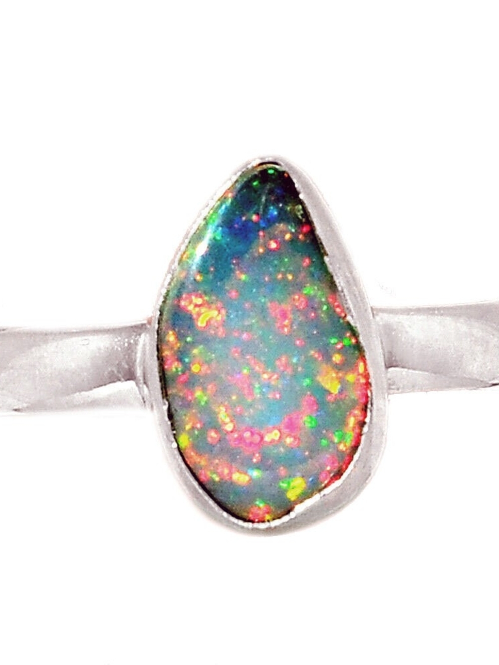925 Sterling Silver Ethiopian Opal Ring Multi-Color Fire Size: 6